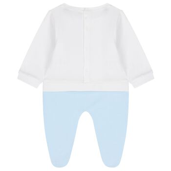 Baby Boys White & Blue Logo Babygrow