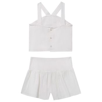 Girls White Flower Shorts Set