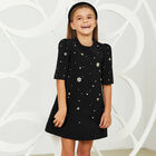 Girls Black Embellished Dress, 1, hi-res