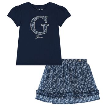 Girls Navy Blue Chiffon Skirt Set