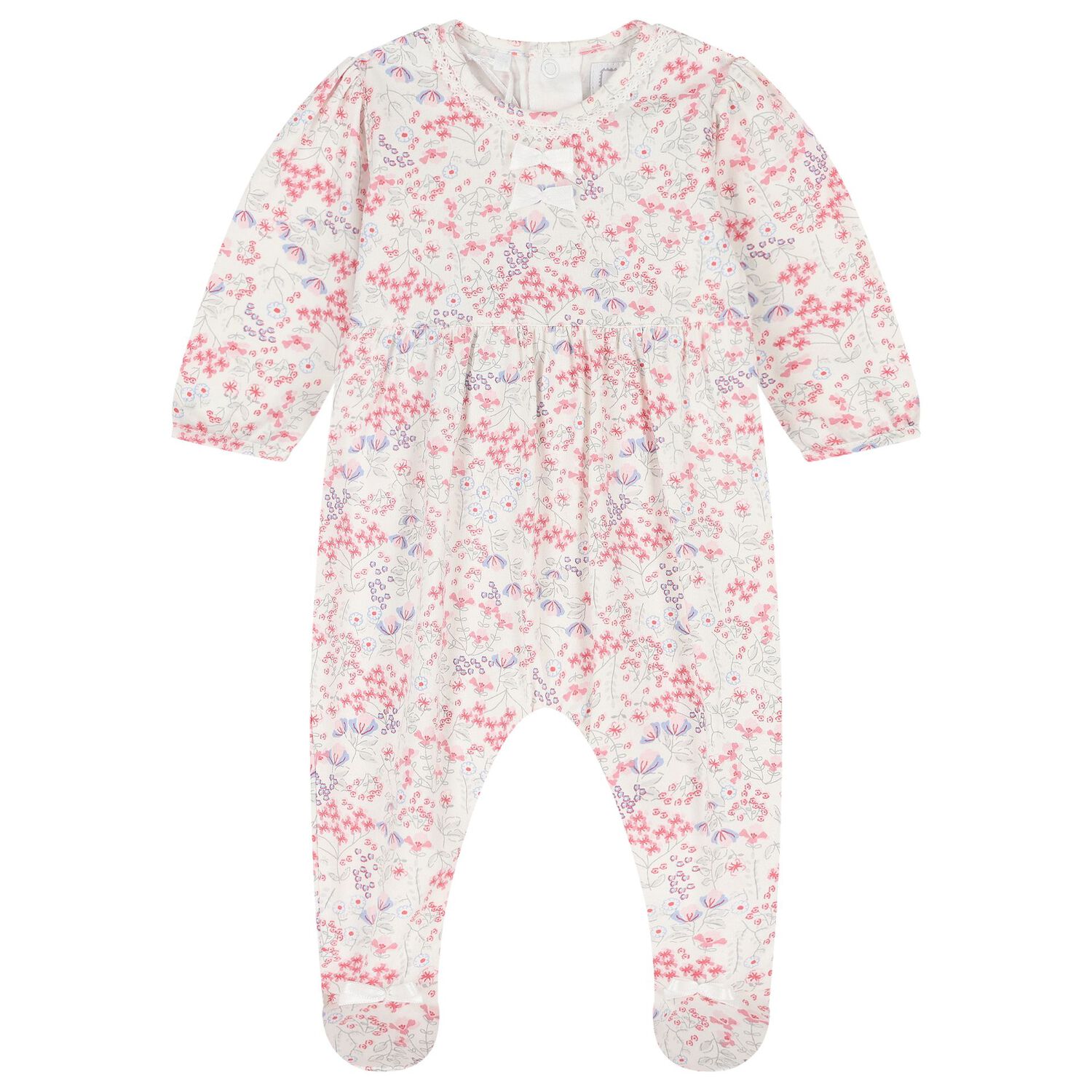 Baby Girls White & Pink Floral Babygrow Set, 1, hi-res