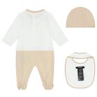 White & Beige Logo Babygrow Gift Set, 1, hi-res