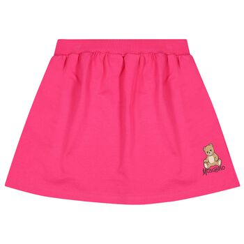 Girls Pink Teddy Bear Logo Skirt