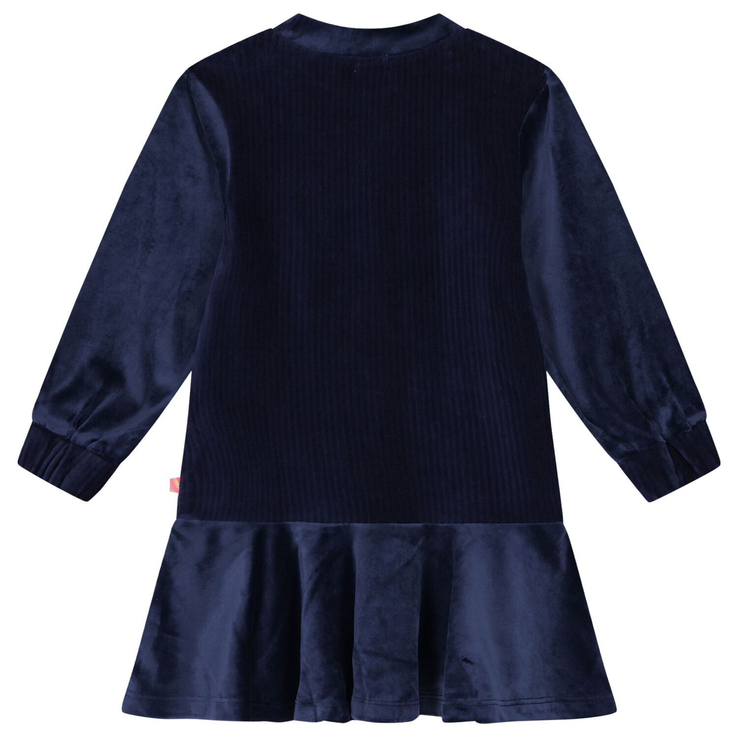 Girls Navy Blue Velvet Long Sleeve Dress, 1, hi-res
