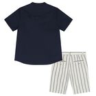 Boys Ivory & Navy Blue Striped Shorts Set, 2, hi-res