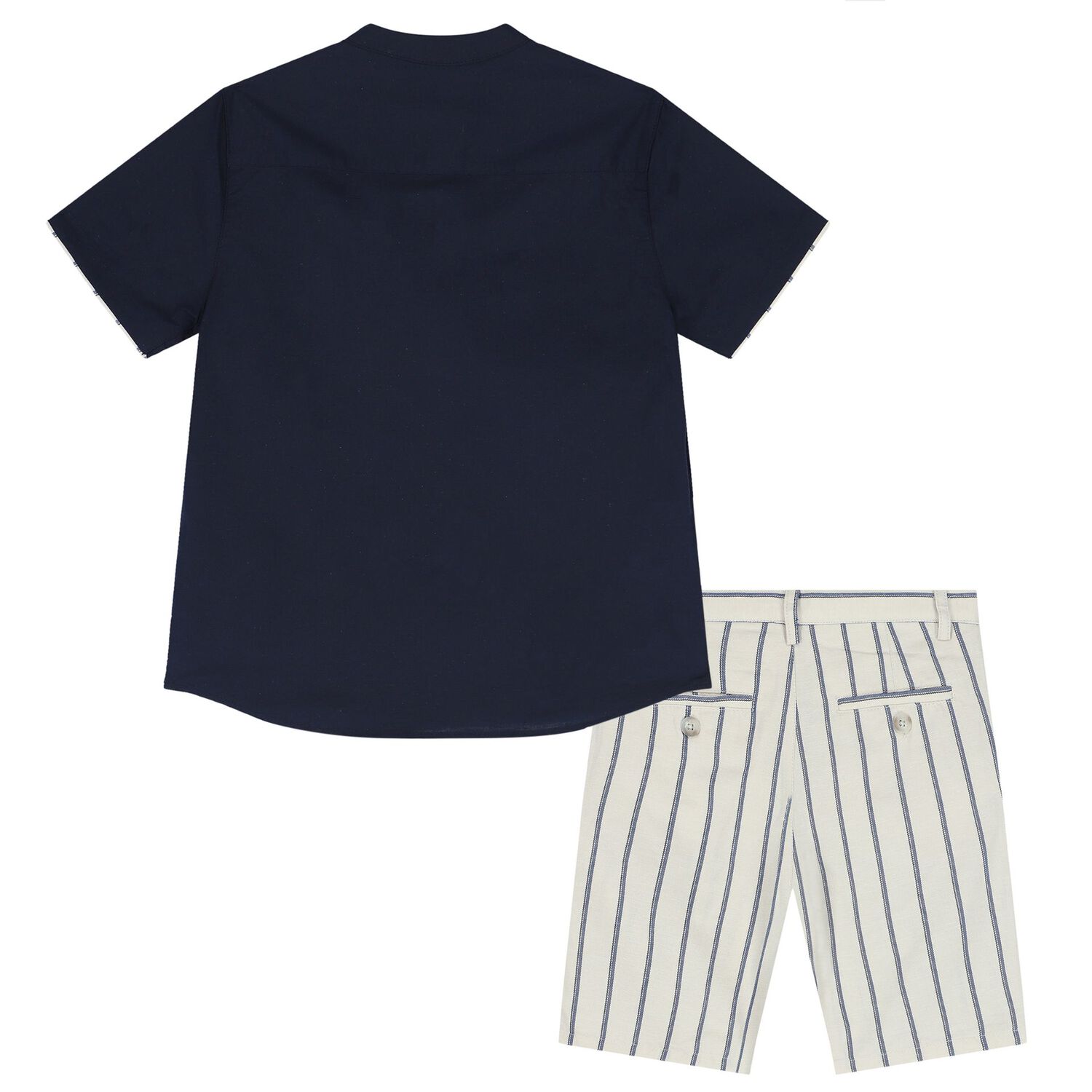 Boys Ivory & Navy Blue Striped Shorts Set, 2, hi-res image number null