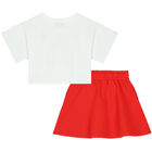 Girls White & Red Teddy Logo Skirt Set, 1, hi-res