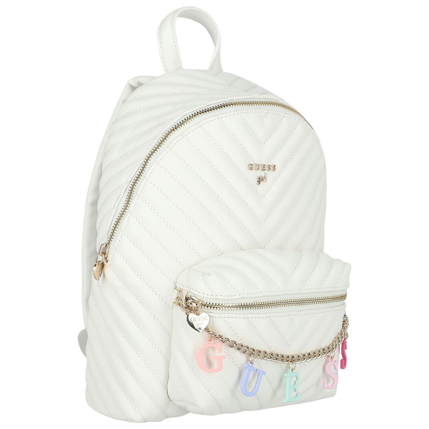 Girls White Logo Backpack, 1, hi-res