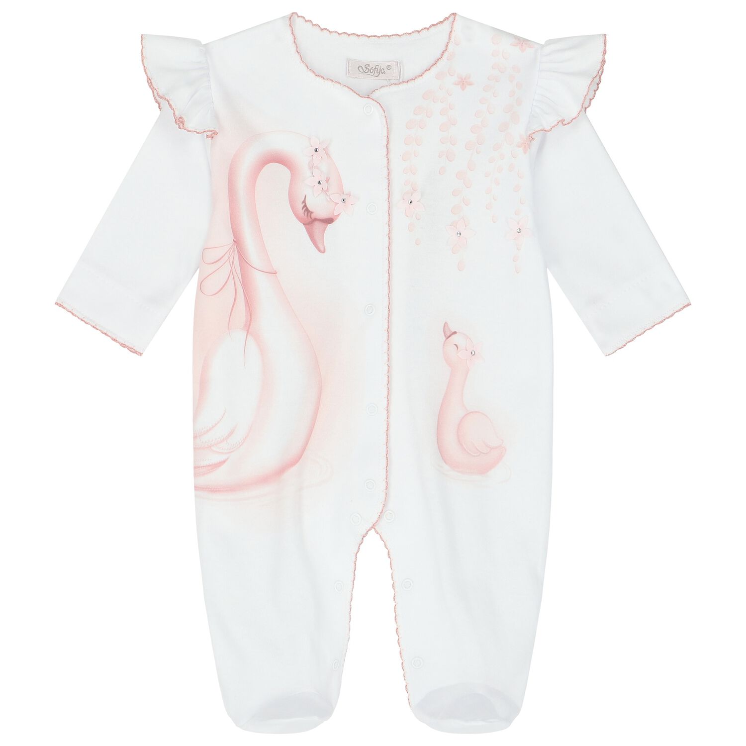 Baby Girls White Swan Babygrow, 1, hi-res
