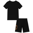 Boys Black Logo Shorts Set, 1, hi-res