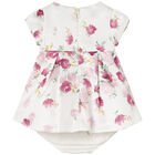 Baby Girls White & Pink Floral Satin Dress Set, 1, hi-res