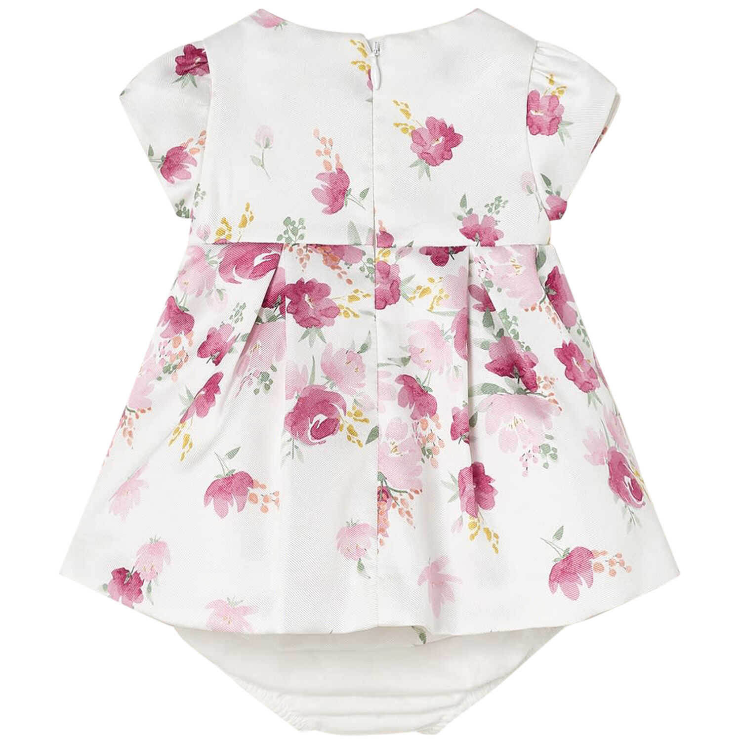 Baby Girls White & Pink Floral Satin Dress Set, 1, hi-res