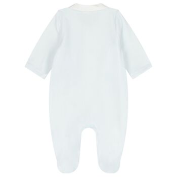Boys Pale Blue Velour Hedgehog Babygrow