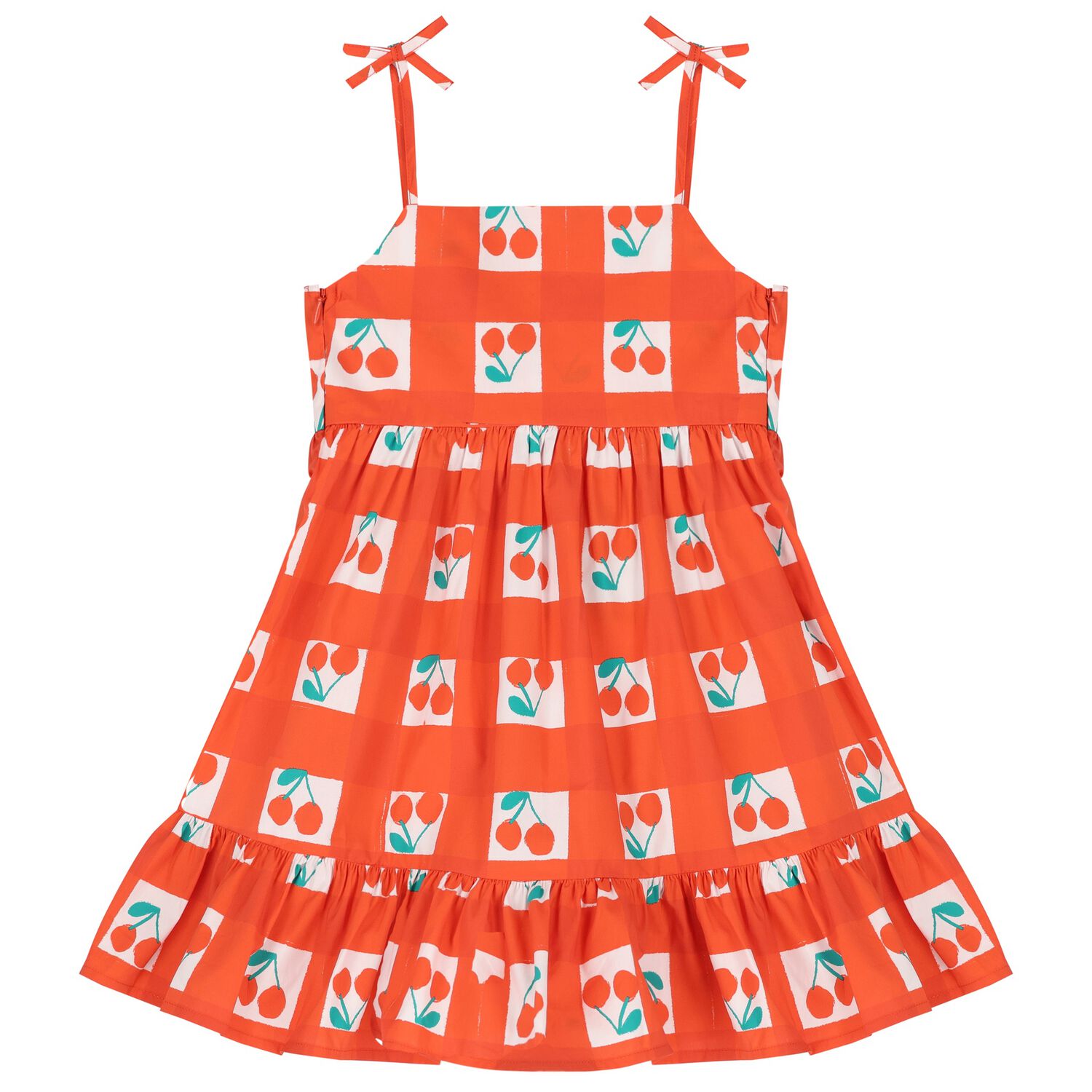 Girls White & Red Cherry Dress, 1, hi-res