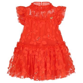 Girls Orange Embellished Tulle Dress