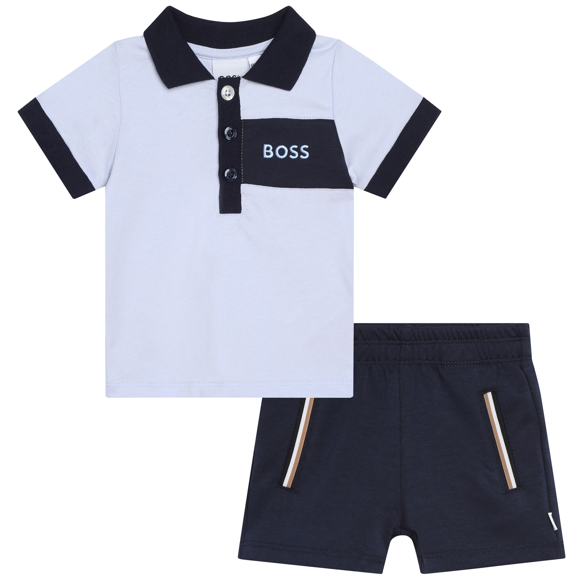 BOSS Baby Boys Blue Logo Polo Shorts Set Junior Couture UK