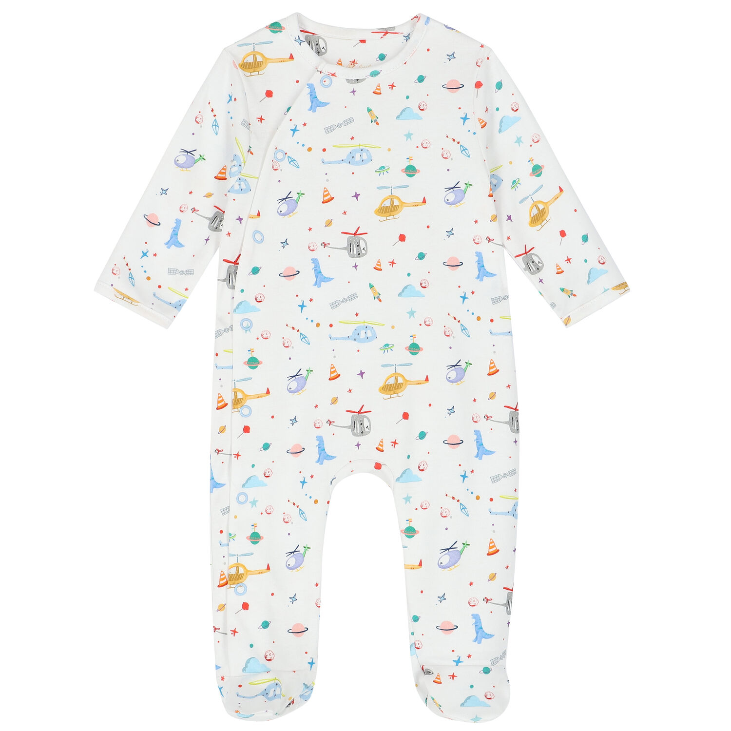 Baby Boys White Helicopter Babygrow, 1, hi-res