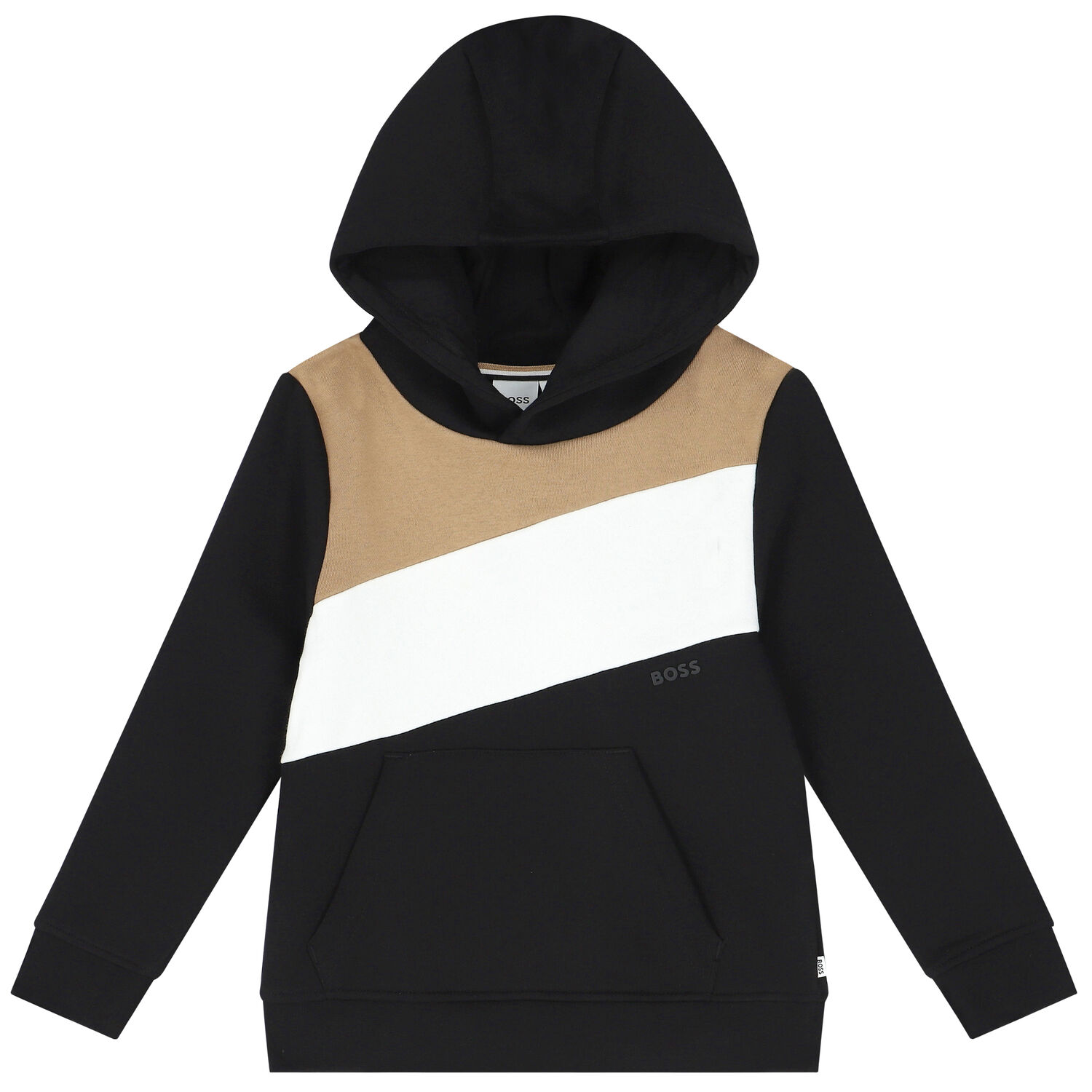 Boys Black Logo Hooded Top, 1, hi-res