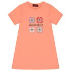Girls Pink Flower Logo Dress, 1, hi-res