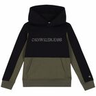 Boys Black & Khaki Logo Hooded Top, 1, hi-res