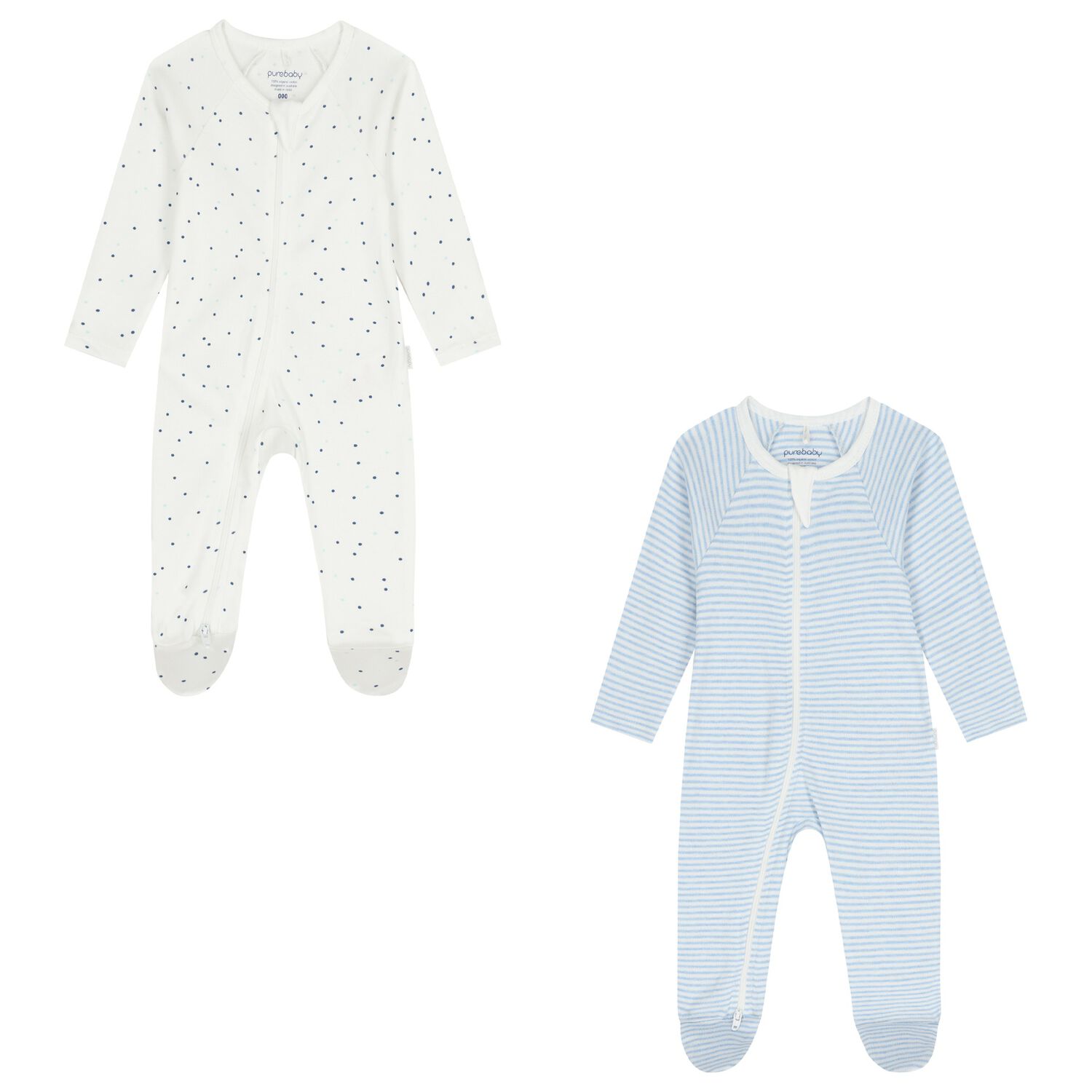 Baby Boys White & Blue Babygrows ( 2 Pack ), 3, hi-res image number null