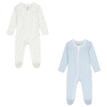 Baby Boys White & Blue Babygrows ( 2 Pack )