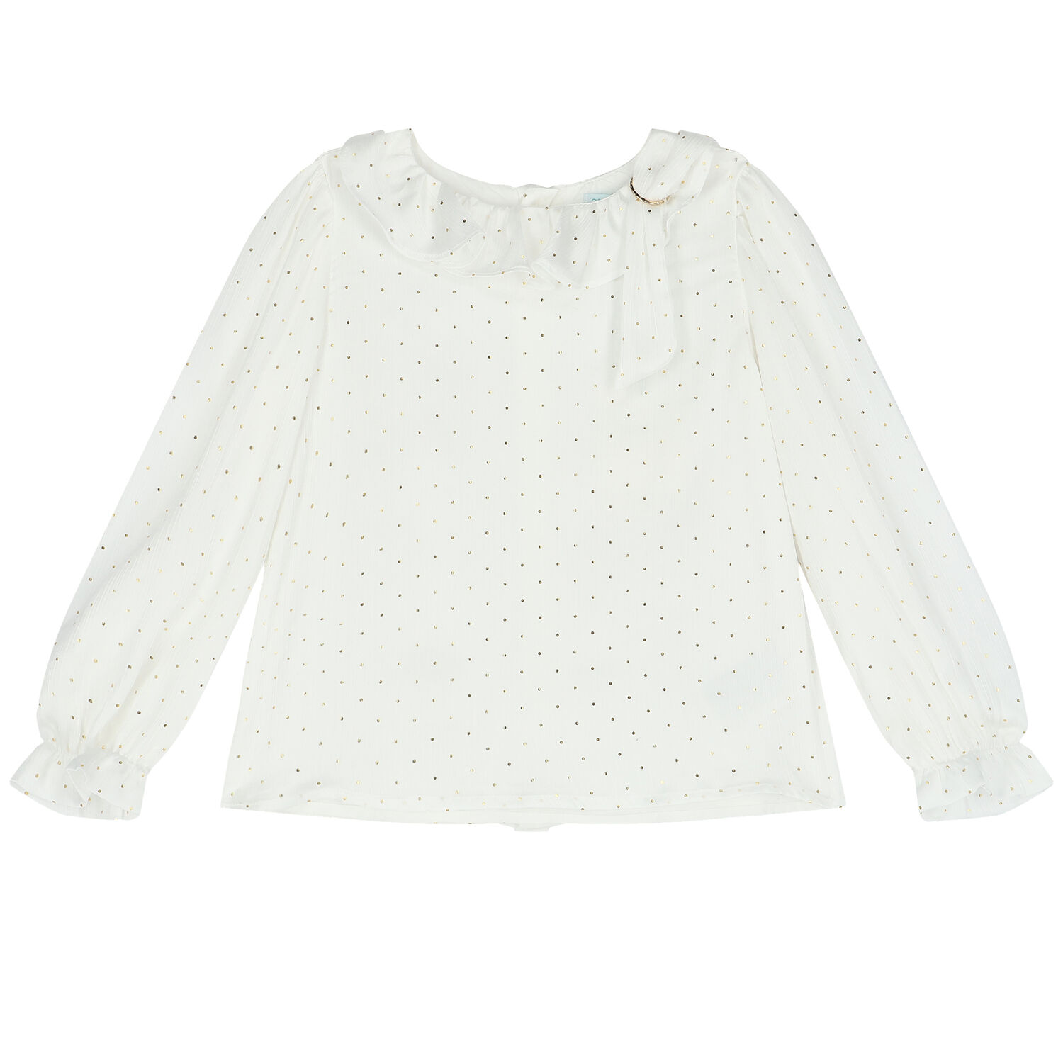 Girls Ivory & Gold Ruffle Collar Blouse, 1, hi-res
