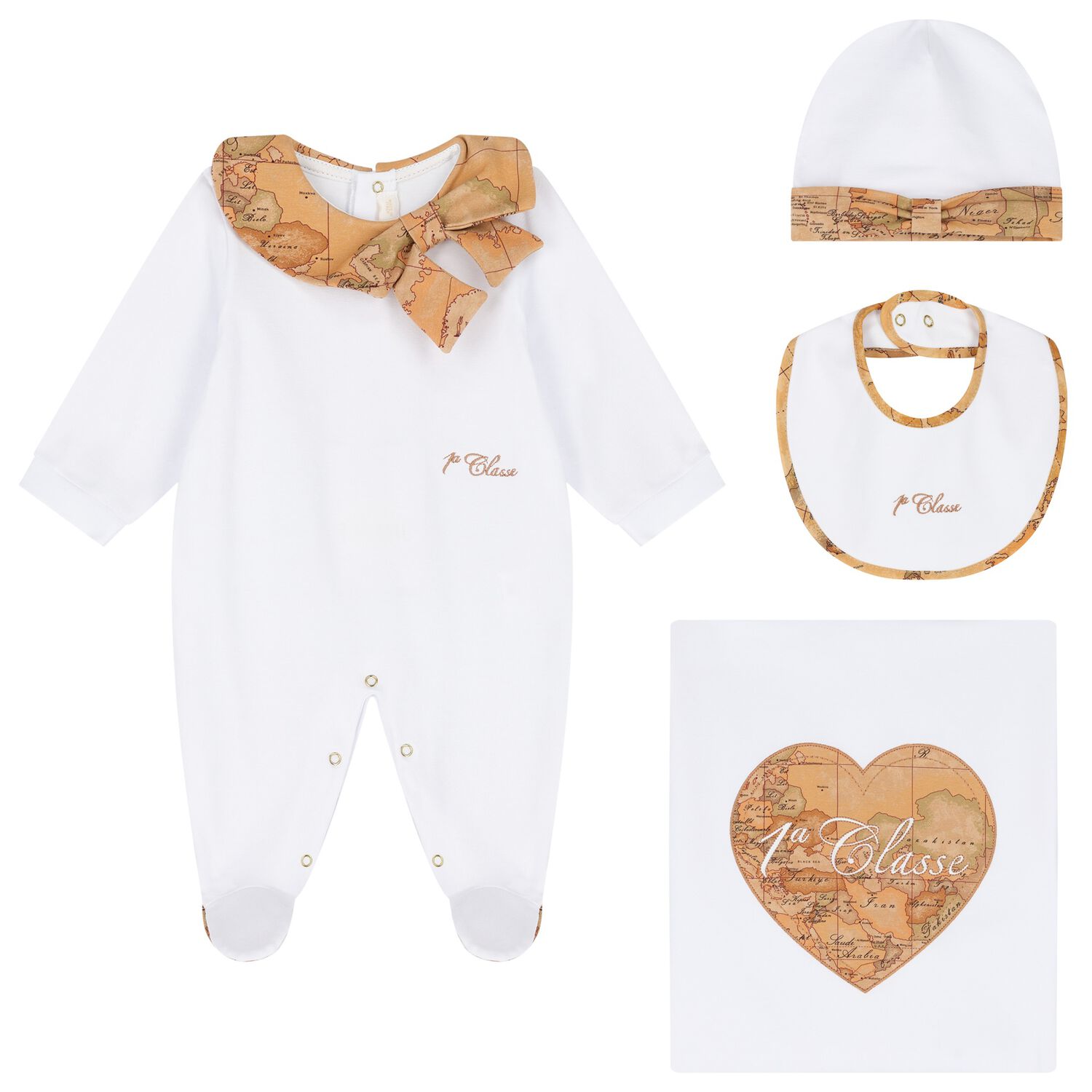 White & Beige Geo Map Babygrow Gift Set, 1, hi-res