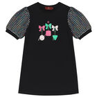 Girls Black Logo Dress, 1, hi-res