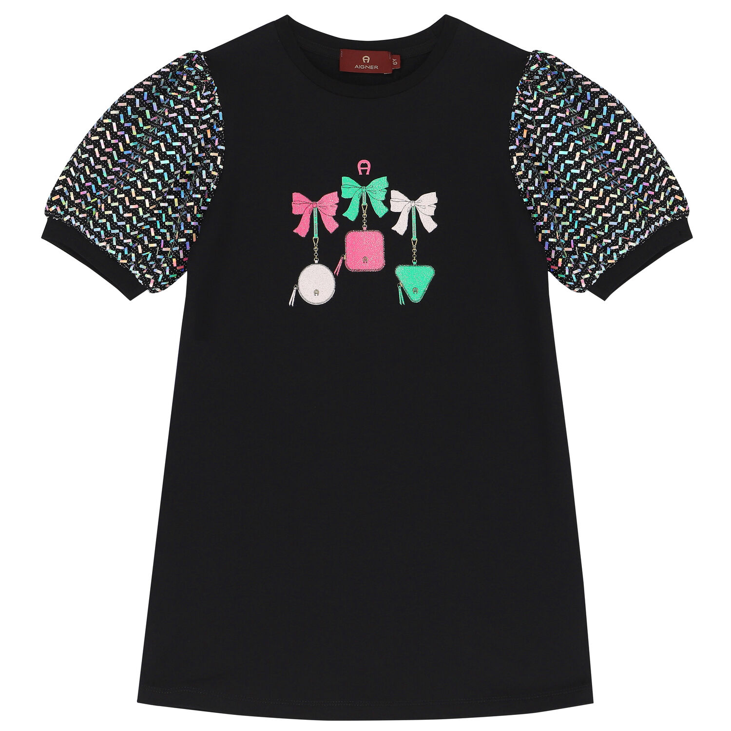 Girls Black Logo Dress, 1, hi-res