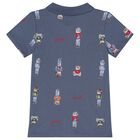 Boys Blue Teddy Bear Polo Shirt, 2, hi-res