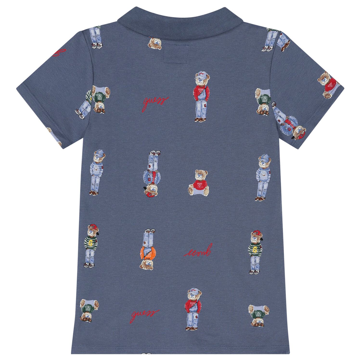 Boys Blue Teddy Bear Polo Shirt, 2, hi-res image number null