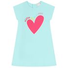 Girls Aqua Heart Logo Dress, 1, hi-res