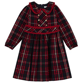 Girls Navy Blue Tartan Dress