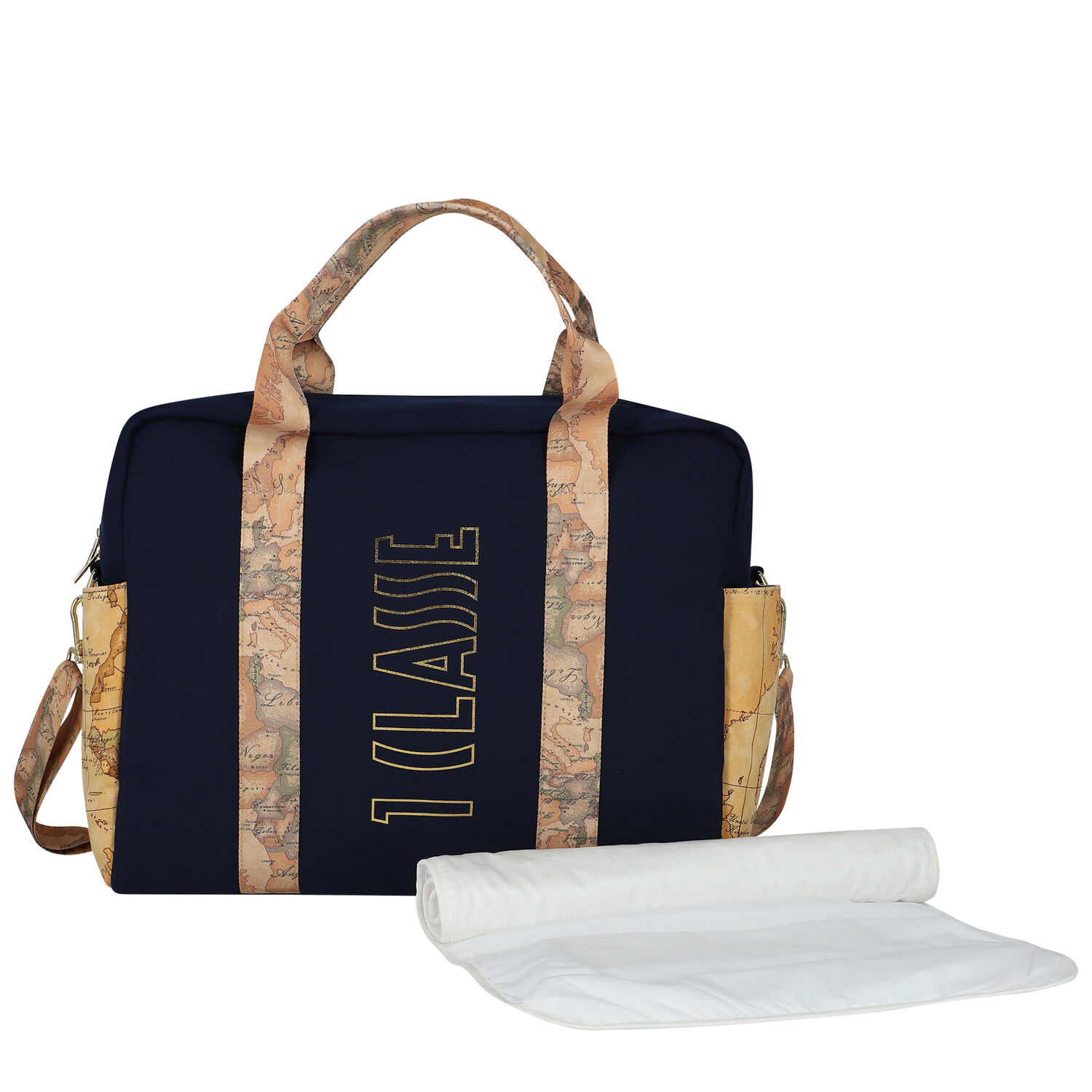 Navy Blue & Beige Logo Baby Changing Bag, 1, hi-res