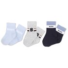 Baby Boys Blue, Grey & Navy Blue Logo Socks ( 3-Pack ), 2, hi-res