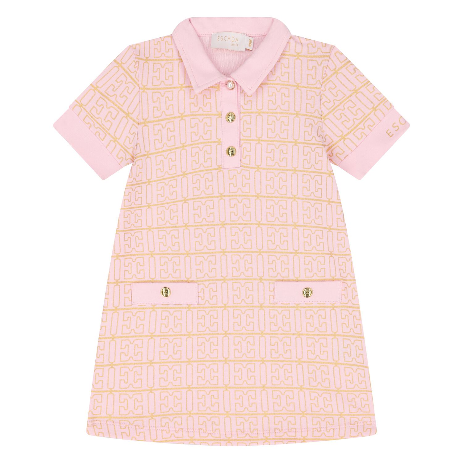 Younger Girls Pink & Gold Polo Dress, 2, hi-res