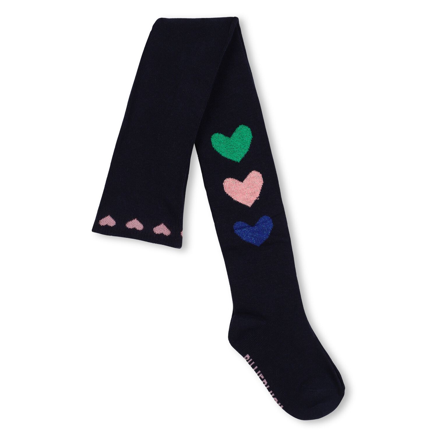 Girls Navy Blue Hearts Tights, 3, hi-res