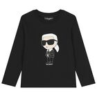 Boys Black Ikonik Karl Long Sleeve Top, 1, hi-res