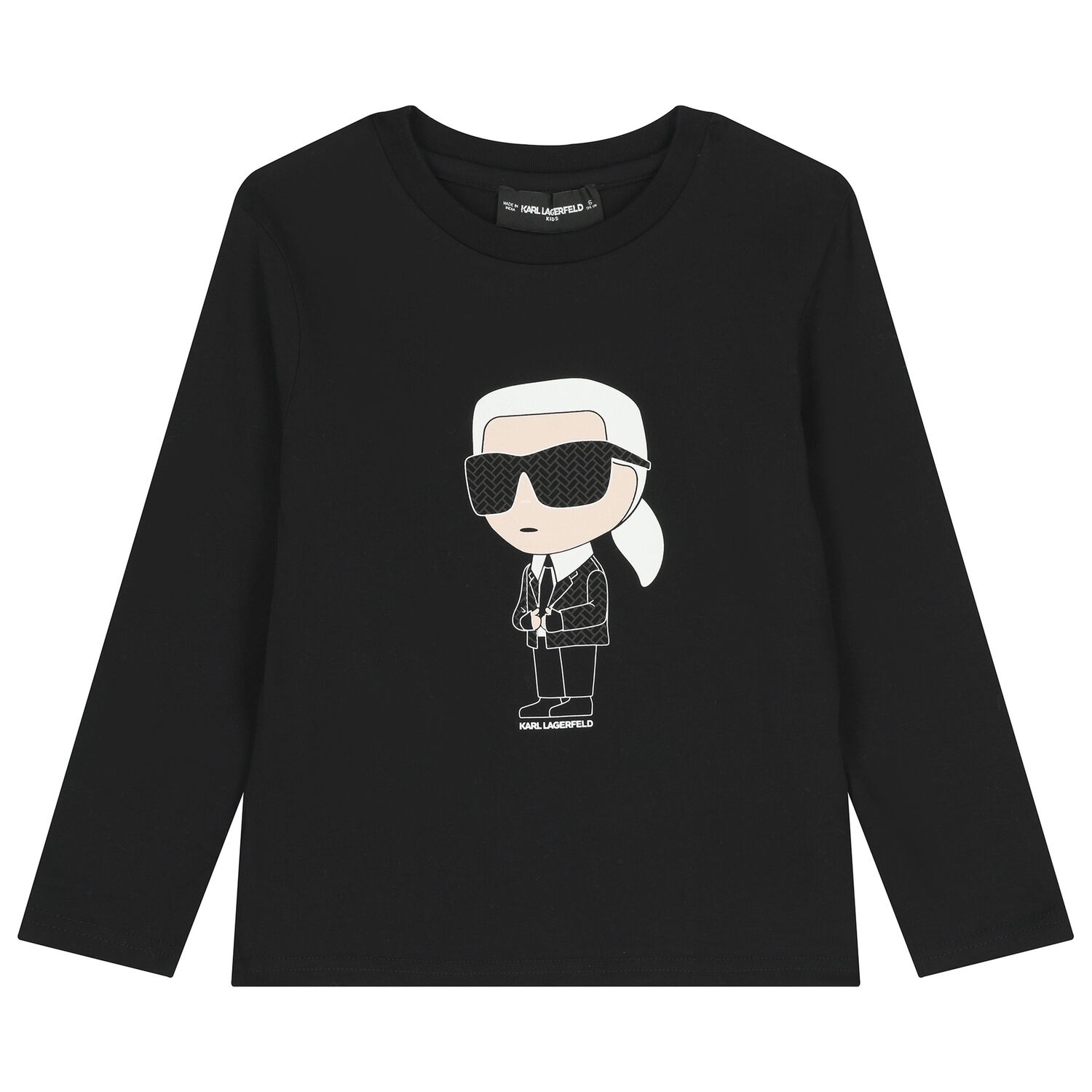 Boys Black Ikonik Karl Long Sleeve Top, 1, hi-res