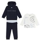 Baby Boys Navy Blue & White Logo Tracksuit Set, 2, hi-res