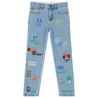 Boys Blue Doodle Denim Jeans, 1, hi-res