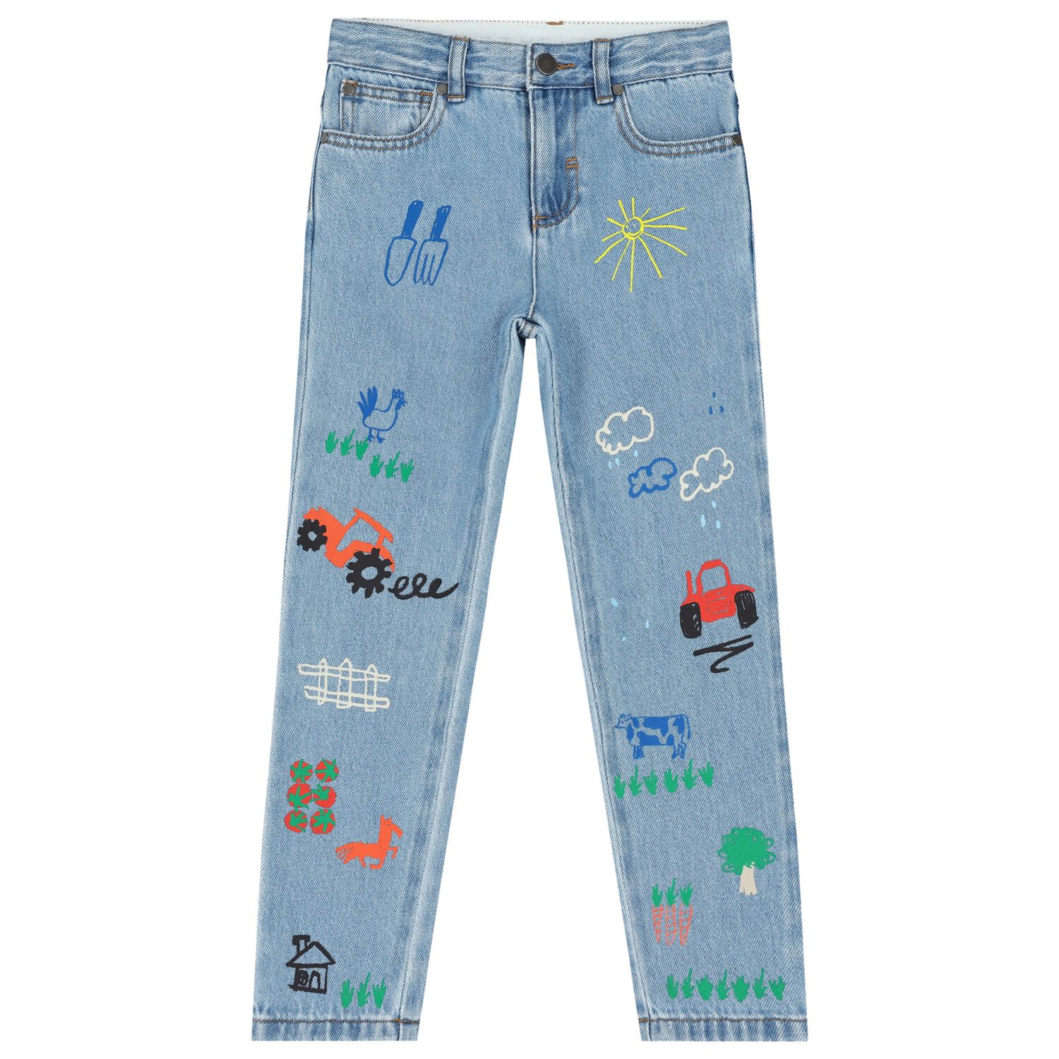 Boys Blue Doodle Denim Jeans, 1, hi-res