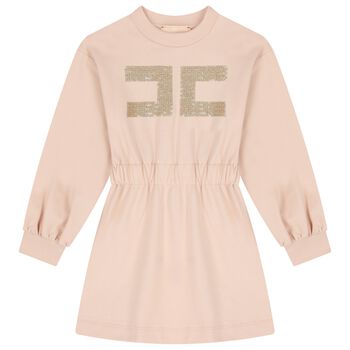 Girls Pink Logo Long Sleeve Dress