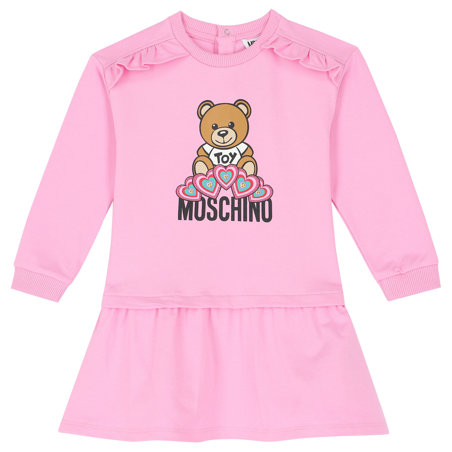 Younger Girls Pink Bear Logo Dress, 1, hi-res