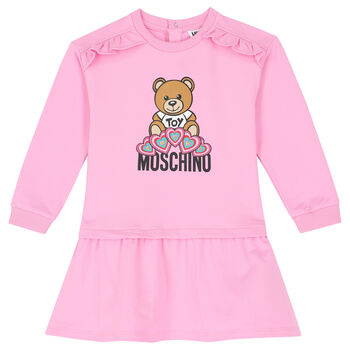 Younger Girls Pink Bear Logo Dress