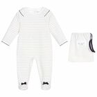 Baby Girls White & Gold Velour Babygrow Set, 1, hi-res