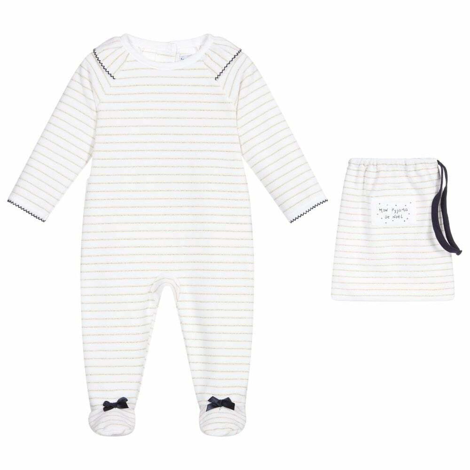 Baby Girls White & Gold Velour Babygrow Set, 1, hi-res