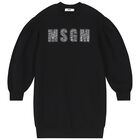 Girls Black Embellished Logo Sweatshirt Dress, 1, hi-res