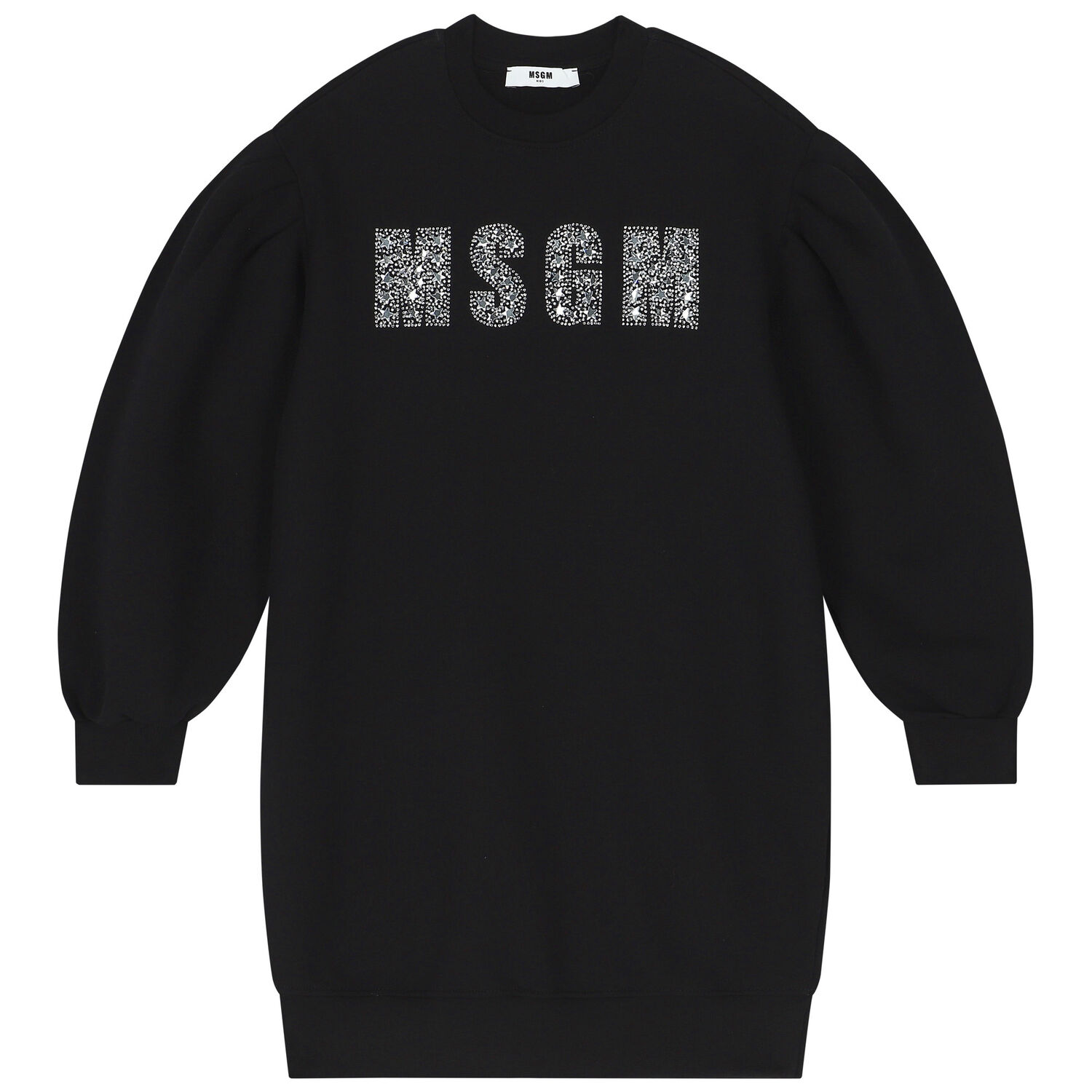 Girls Black Embellished Logo Sweatshirt Dress, 1, hi-res image number null